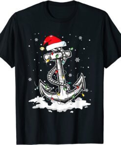 Anchor Boating Sailing Christmas Santa Hat Lights Tee Shirt