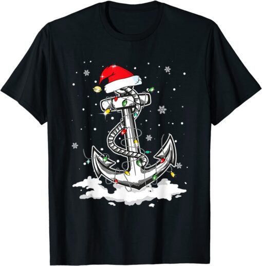 Anchor Boating Sailing Christmas Santa Hat Lights Tee Shirt