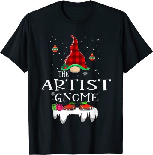 Artist Gnome Buffalo Plaid Matching Family Christmas Pajama Tee Shirt