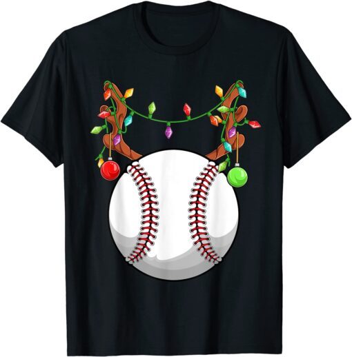 Baseball Ball Reindeer Christmas Ornaments Family Pajama Mom Tee Shirt