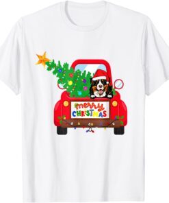 Bernese Mountain Dog Riding Red Truck Christmas Pajama Tee Shirt