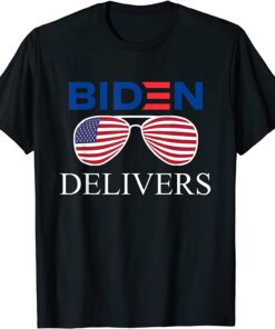 Biden Delivers with American Flag Glasses Tee Shirt