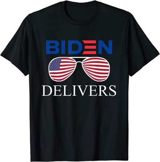 Biden Delivers with American Flag Glasses Tee Shirt