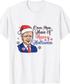 Biden Merry Halloween - Santa Hat Christmas Tee Shirt