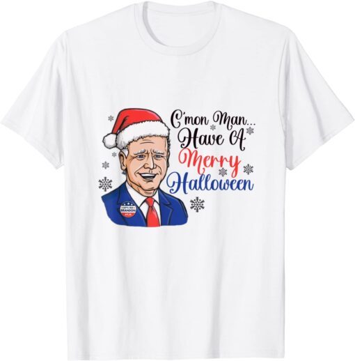 Biden Merry Halloween - Santa Hat Christmas Tee Shirt