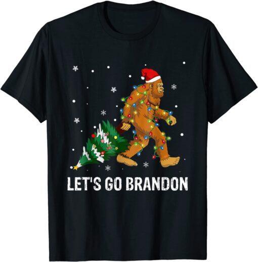 Bigfoot Sasquatch Christmas Squatching Lets Go Biden Brandon Tee Shirt