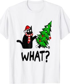 Black Cat Gift Pushing Christmas Tree Over Cat What Tee Shirt