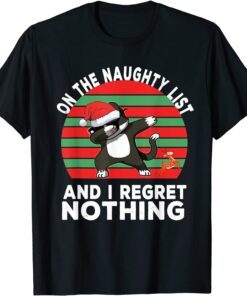 Black Cat Santa Christmas on the Pajama Naughty List Tee Shirt