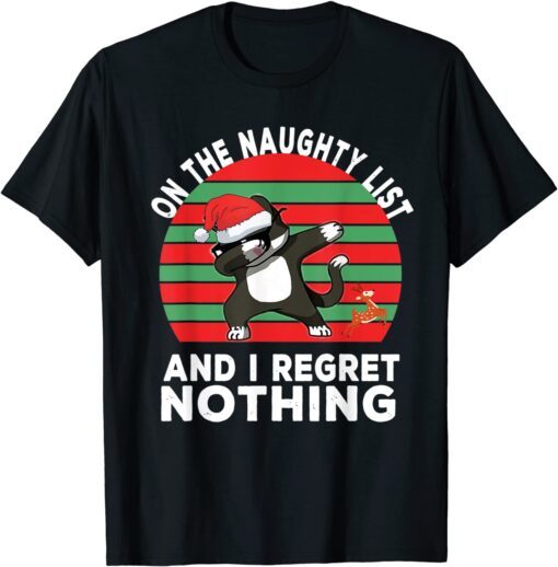 Black Cat Santa Christmas on the Pajama Naughty List Tee Shirt