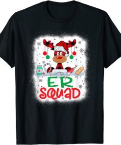 Bleached Reindeer Plaid Santa Hat ER Squad Nurse Christmas Tee Shirt