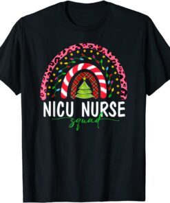 Boho Christmas Leopard Rainbow NICU Nurse Squad Nursing Tee Shirt