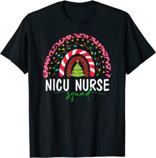 Boho Christmas Leopard Rainbow NICU Nurse Squad Nursing Tee Shirt