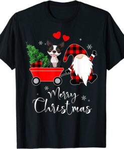 Boston Terrier Dog Christmas with Santa Hat Pajamas Tee Shirt