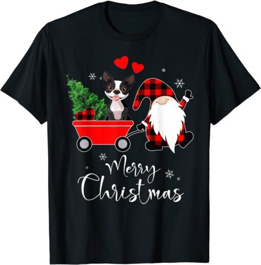 Boston Terrier Dog Christmas with Santa Hat Pajamas Tee Shirt