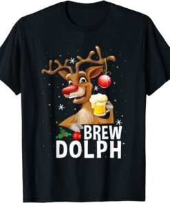 Brew Dolph Rudolph Beer Drink Christmas Holiday Tee Shirt