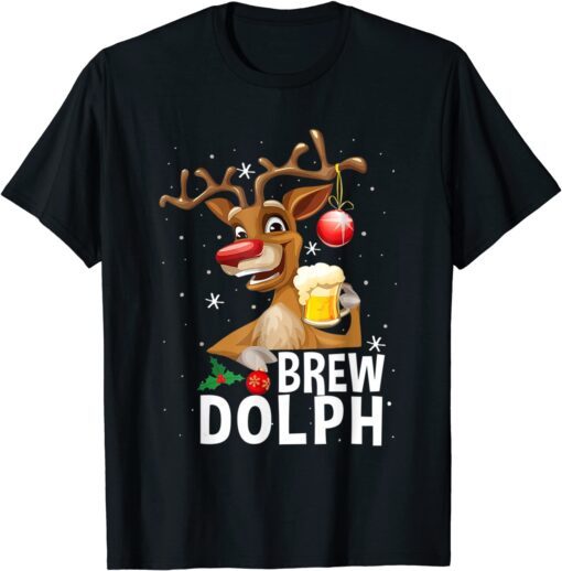 Brew Dolph Rudolph Beer Drink Christmas Holiday Tee Shirt