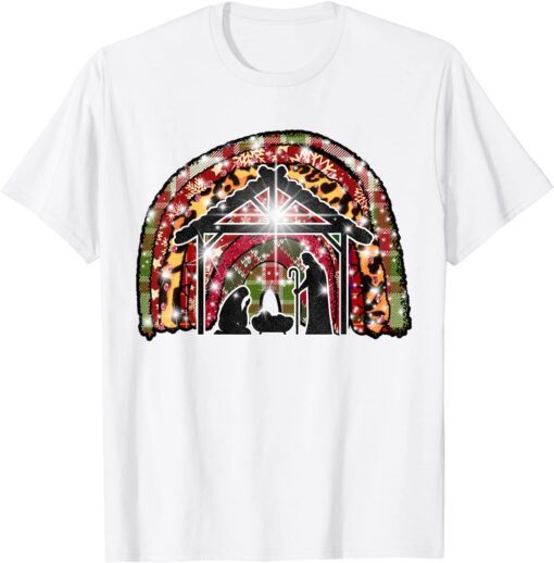 Christian Merry Christmas Xmas Buffalo Plaid Jesus Nativity Tee Shirt