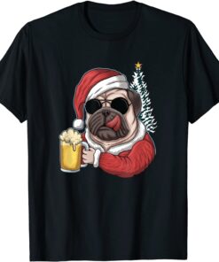 Christmas A Pitbull Dog Santa Hat And Drink Beer On Xmas T-Shirt