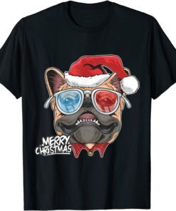 Christmas A Pitbull Dog Santa Hat On Xmas Tee Shirt