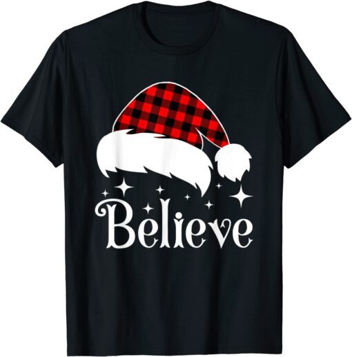 Christmas Believe Red Buffalo Plaid Merry Christmas 2022 Tee Shirt