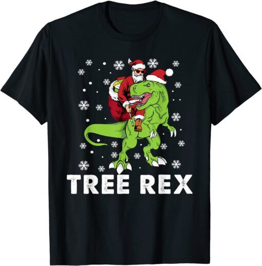 Christmas Dinosaur Tree Rex Pajamas Santa Tee Shirt