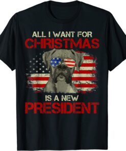 Christmas Dog Anti Joe Biden Vintage American Flag Tee Shirt