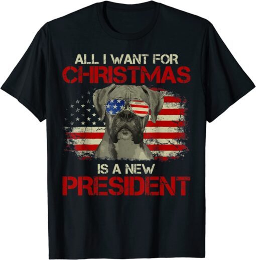 Christmas Dog Anti Joe Biden Vintage American Flag Tee Shirt