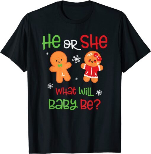 Christmas Gender Reveal He or She What Will Baby Be Tee Shirt