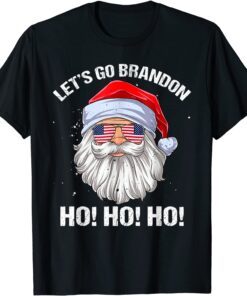 Christmas Let's Go Bradon Santa Brandon USA Flag Glasses Tee Shirt