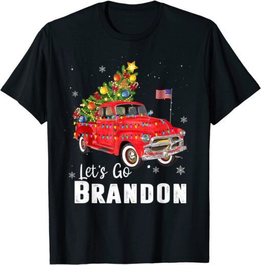 Christmas Let's Go Brandon Tee Truck Wagon Xmas Tree Holiday Tee Shirt