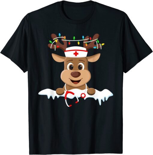 Christmas Nurse Love NICU RN ER Santa Reindeer Nurse Hat Elf T-Shirt