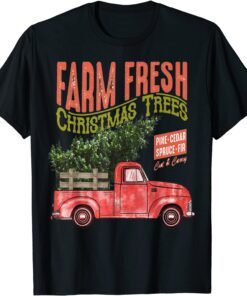 Christmas On Farm Fresh Christmas Tree Vinatage Truck Farmer Tee Shirt