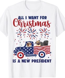 Christmas Pugs Joe Biden Chant Impeach Biden US Flag Tee Shirt