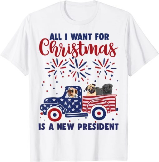 Christmas Pugs Joe Biden Chant Impeach Biden US Flag Tee Shirt