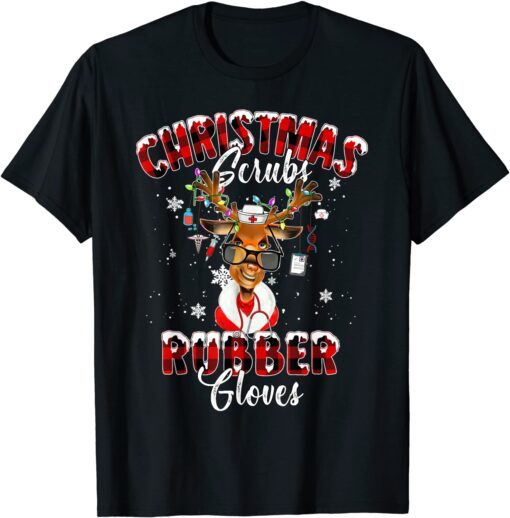 Christmas Reindeer Nurse Buffalo Plaid NICU RN ER Nurse Tee Shirt