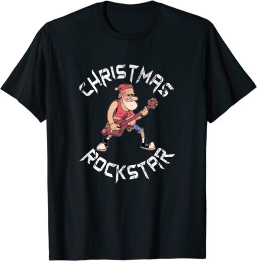 Christmas Rockstar Santa Plays The Guitar Xmas Tee Shirt