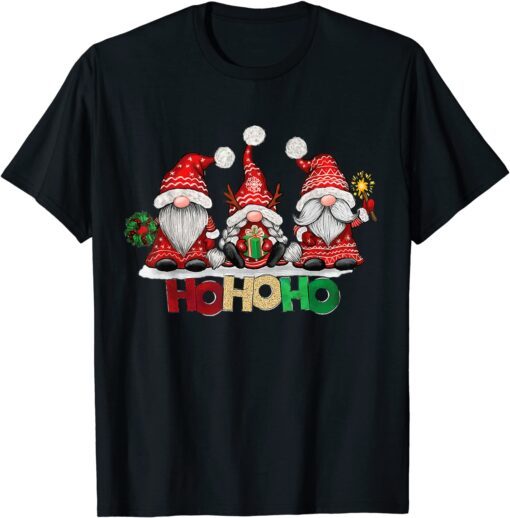 Christmas Santa Three Gnomies Hohoho Buffalo Gnome Tee Shirt