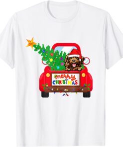 Cockapoo Dog Riding Red Truck Christmas Pajama Tee Shirt