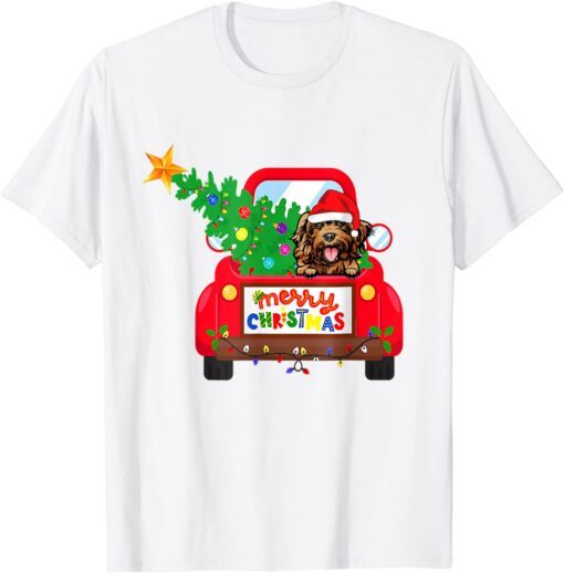 Cockapoo Dog Riding Red Truck Christmas Pajama Tee Shirt