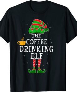 Coffee Drinking Elf Group Matching Family Christmas Tee Shirt