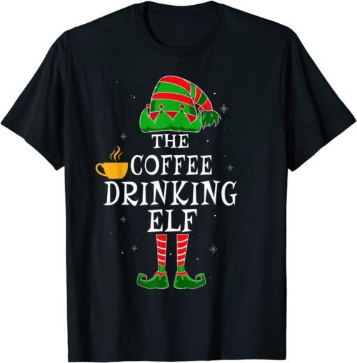 Coffee Drinking Elf Group Matching Family Christmas Tee Shirt