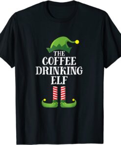 Coffee Drinking Elf Matching Family Group Christmas Party Tee Shirt