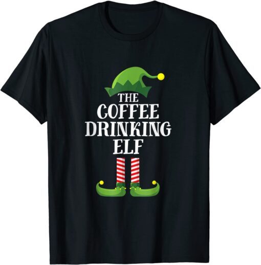 Coffee Drinking Elf Matching Family Group Christmas Party Tee Shirt