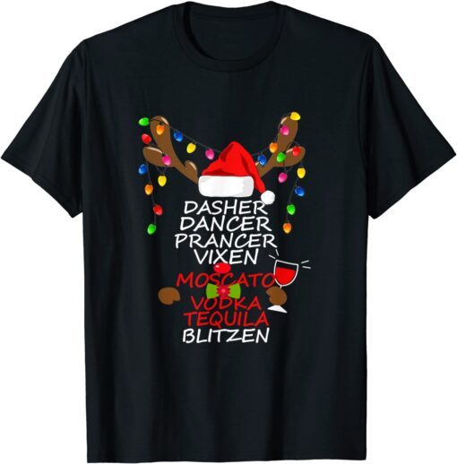 Dasher Dancer Prancer Funny Wine Reindeer Christmas Tee Shirt