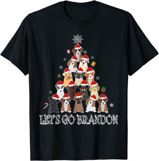 Dog Lover Christmas Tree Let's Go Branson Brandon Meme Tee Shirt