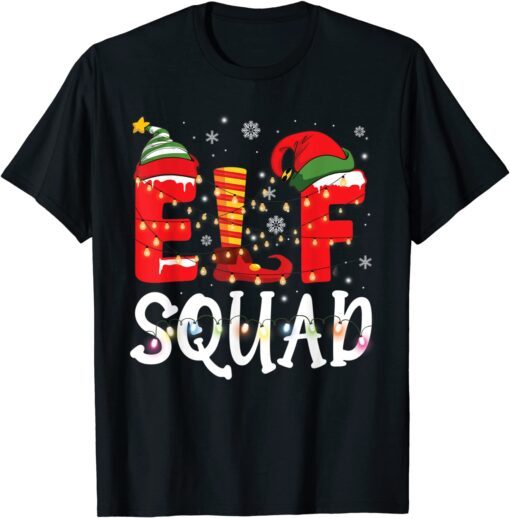 Elf Squad Family Christmas Lights Matching Pajamas Tee Shirt