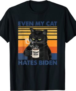 Even My Cat Hates Biden Funny Coffee Cat Tee Shirt