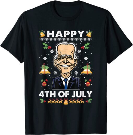 Funny Santa Happy 4th of July Biden Ugly Christmas Tee Shirt