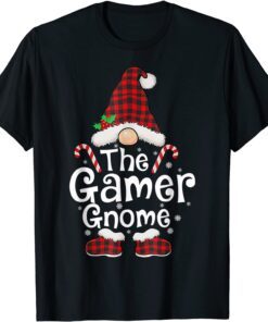 Gamer Gnome Buffalo Plaid Matching Family Christmas Tee Shirt