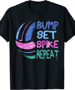 Girls Volleyball Bump Set Spike Repeat Blue Purple Teen Tee Shirt